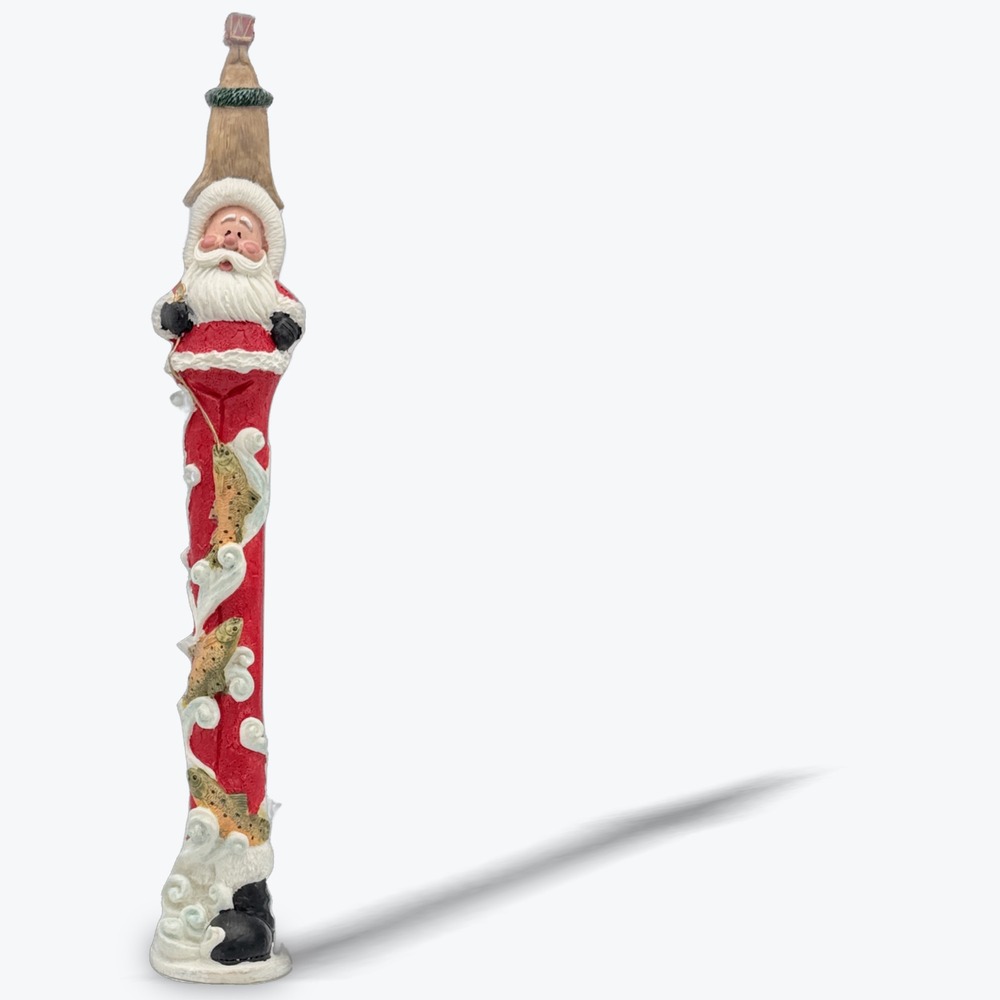 Tall Fishing Santa Claus Figurine 12 Inch Resin Fish Christmas Decor Totem Pole